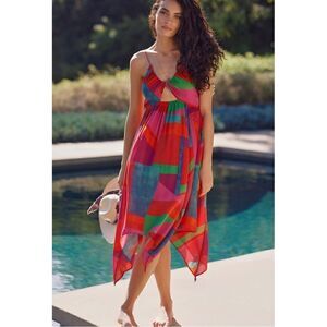 NEW Anthropologie Alani V-Neck Cut-Out Asymmetrical Maxi Swim Cover-Up Large